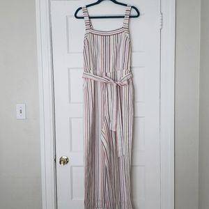 Gap Apron Neck Stripe Jumpsuit in Linen-Cotton